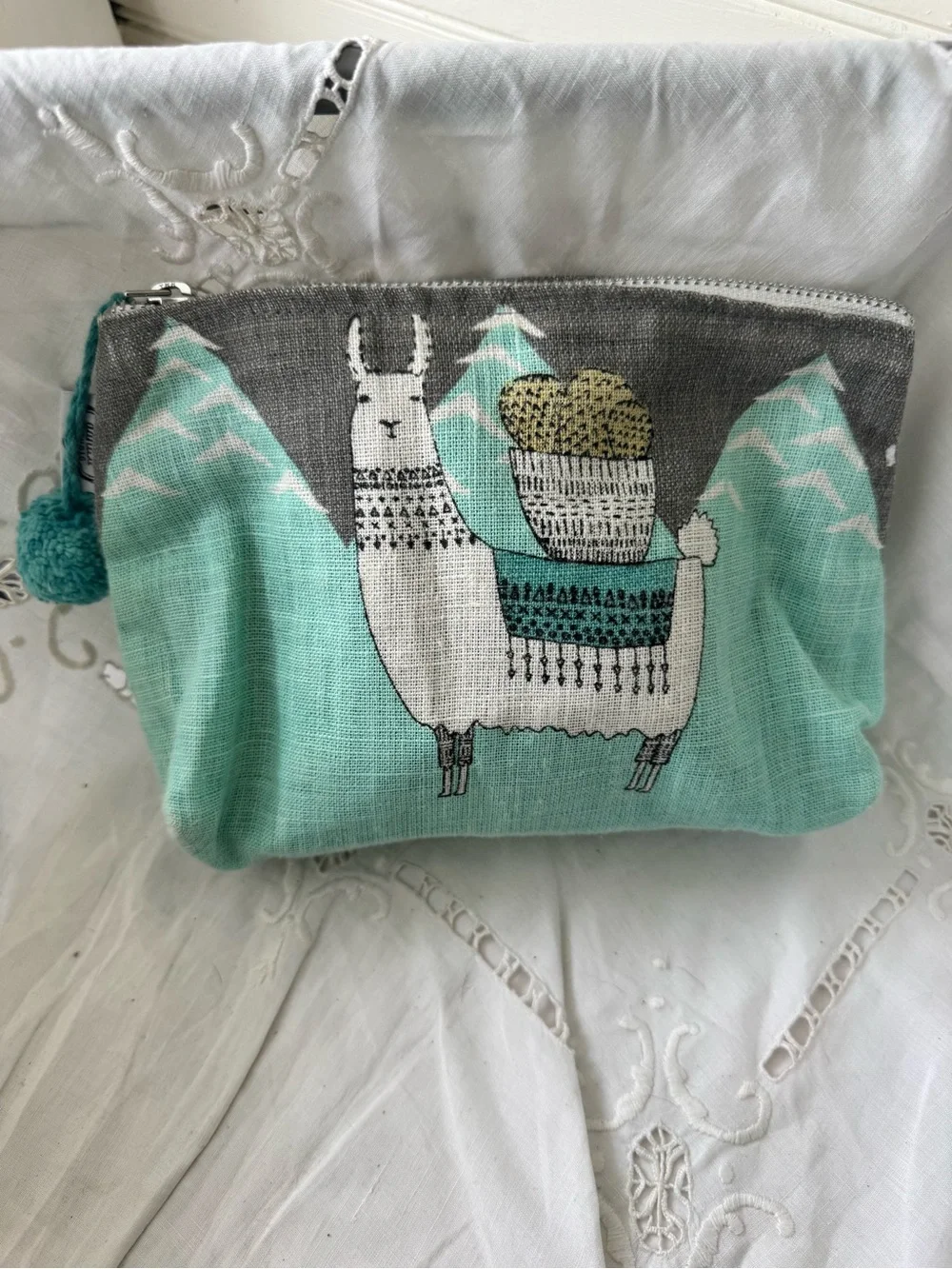 Aqua Llama Print Zip Pouch